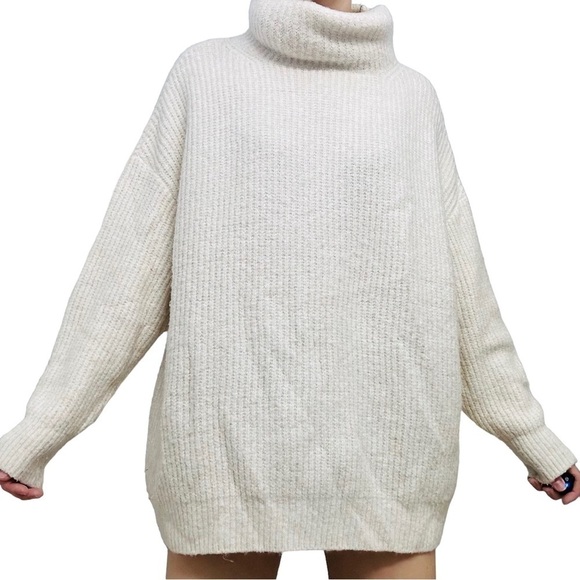 Zara Sweater Turtleneck Knit Cream White Oversized Boho Neutral Minimalist Small - Picture 7 of 7